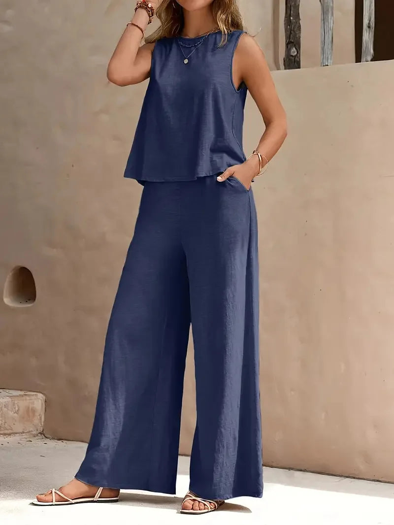 Dollie | Conjunto De Dos Piezas Sin Mangas Y De Pierna Ancha