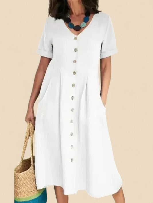 Vivienne | Vestido MIDI Con Cuello en V Y Botones en La Parte Delantera