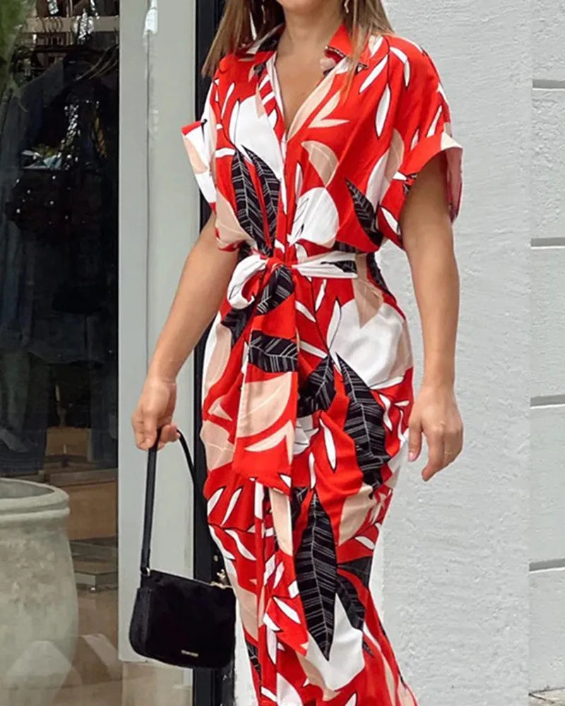 Wiora | Vestido Midi Camisero Estampado con Cinturón