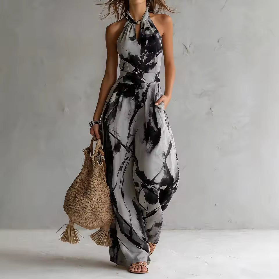 Symia | Mono Estampado De Corte Ancho Con Cuello Halter