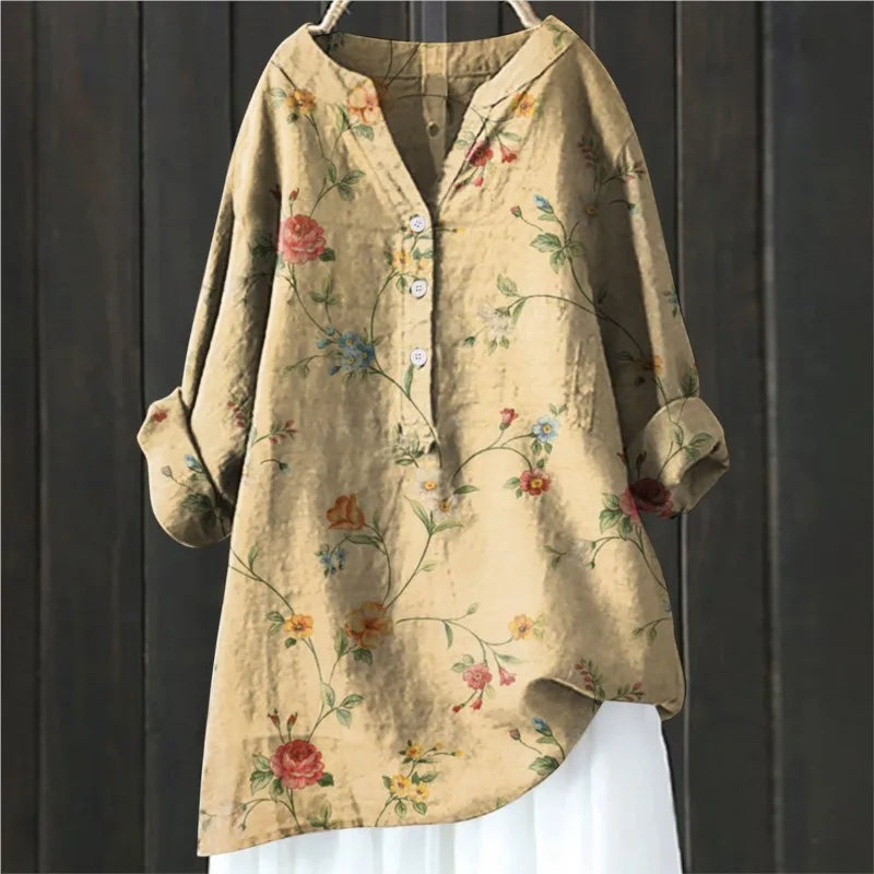 Jovita - Blusa de Manga Larga Con Cuello en V y Estampado Floral