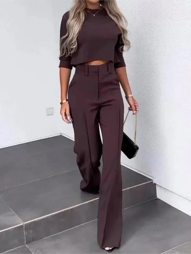 Noliya | Conjunto De Pantalón De Pierna Ancha Y Top Corto
