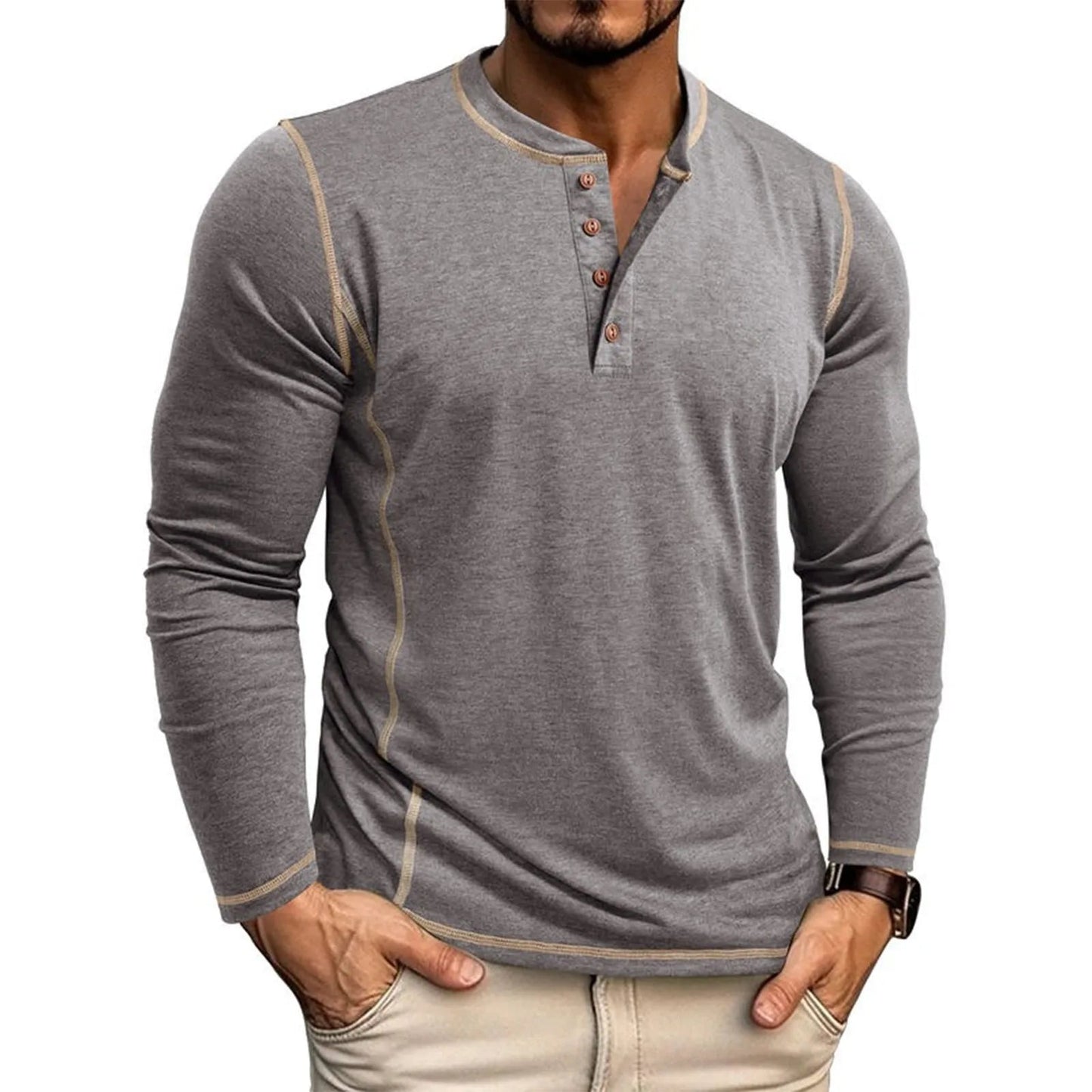 Chuck | Camiseta Henley De Manga Larga Con Costuras en Contraste
