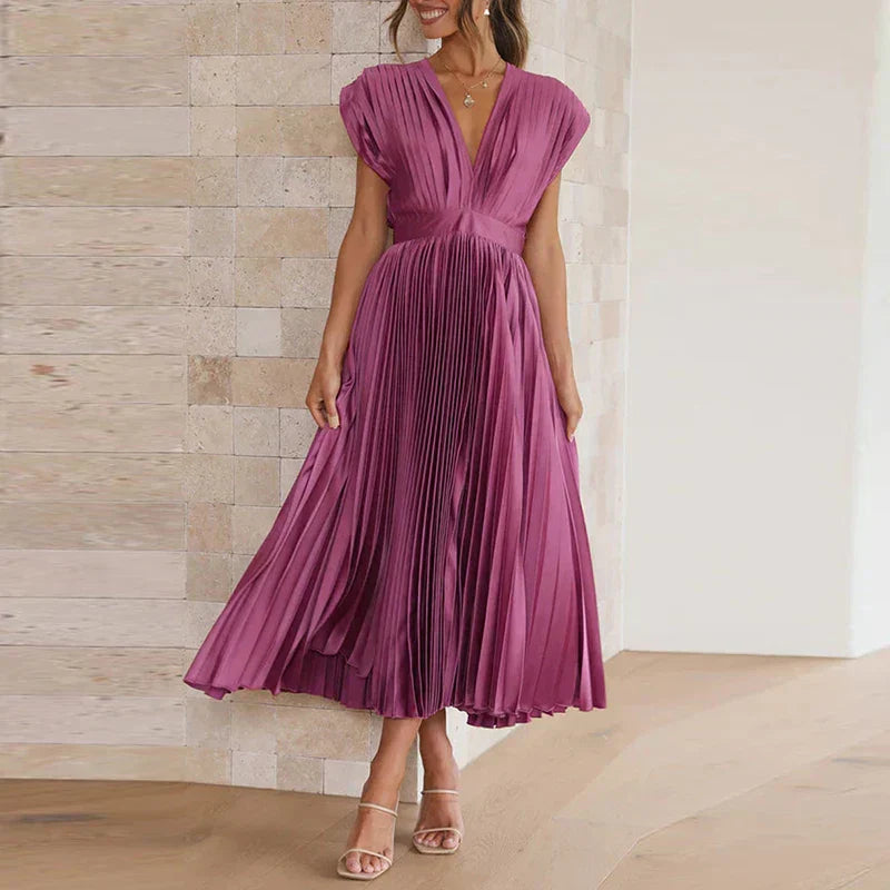 Gonny | Vestido Midi Plisado Sin Mangas Cuello V