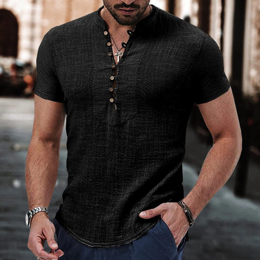 Anestis | Camiseta Henley Manga Corta Gris