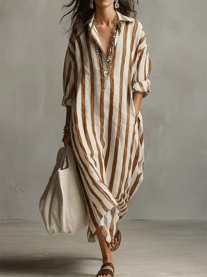 Danielli - Vestido Camisero Largo De Corte Holgado Con Rayas Verticales