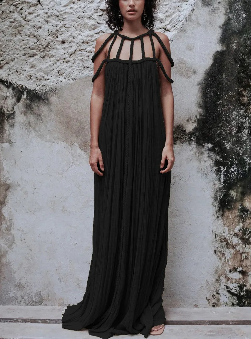 Nuriya | Vestido Largo Sin Mangas, Con Tirantes Y Pliegues, De Corte Fluido
