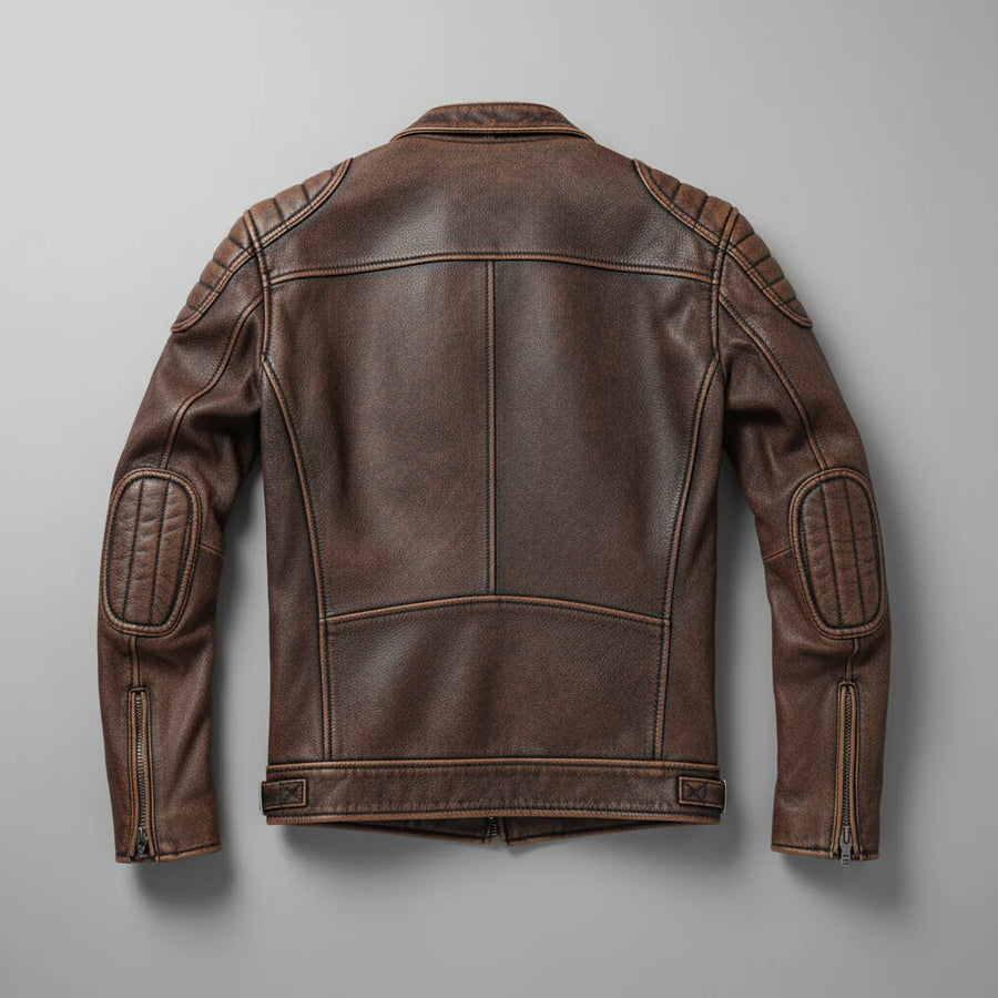 Samer | Chaqueta Moto Marrón Con Cremallera Hombre