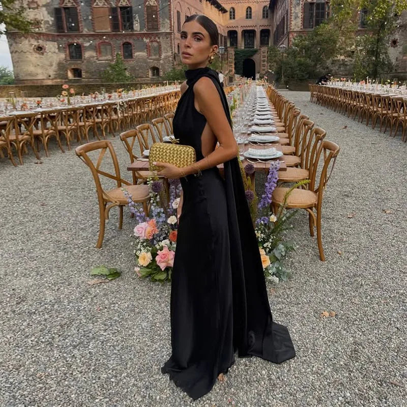 Lucila - Vestido Largo Drapeado Con Cuello Halter
