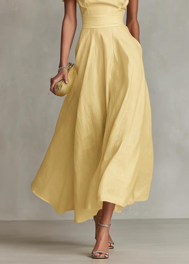 Nermin | Vestido MIDI Con Hombros Al Descubierto Y Diseño Acampanado