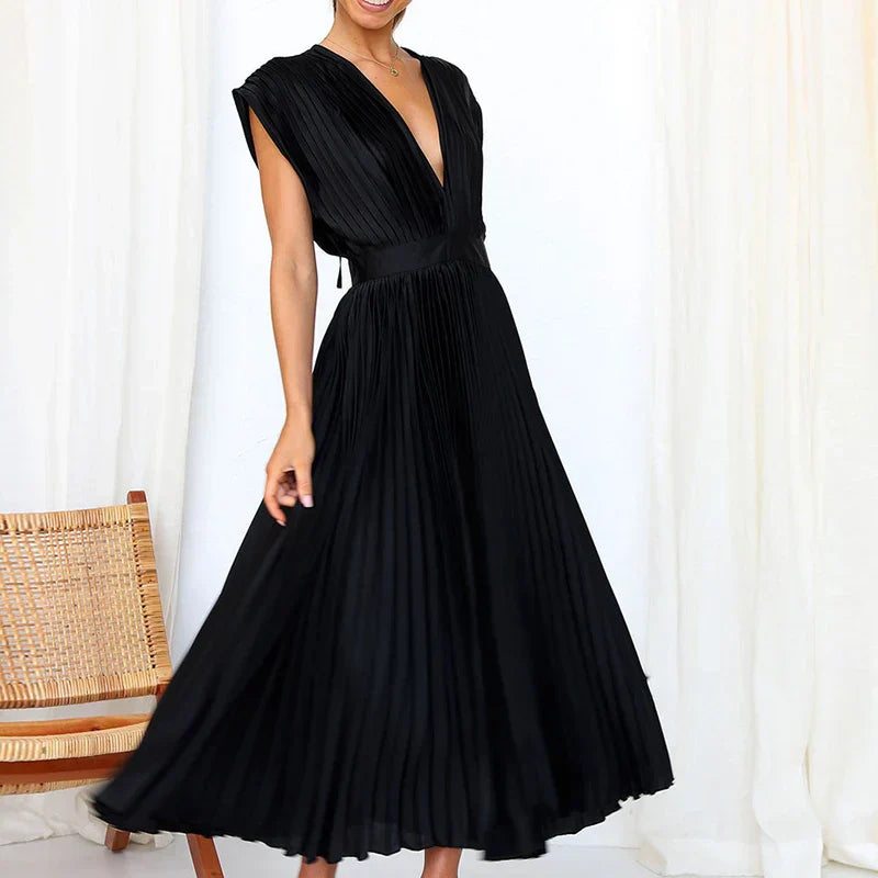Gonny | Vestido Midi Plisado Sin Mangas Cuello V