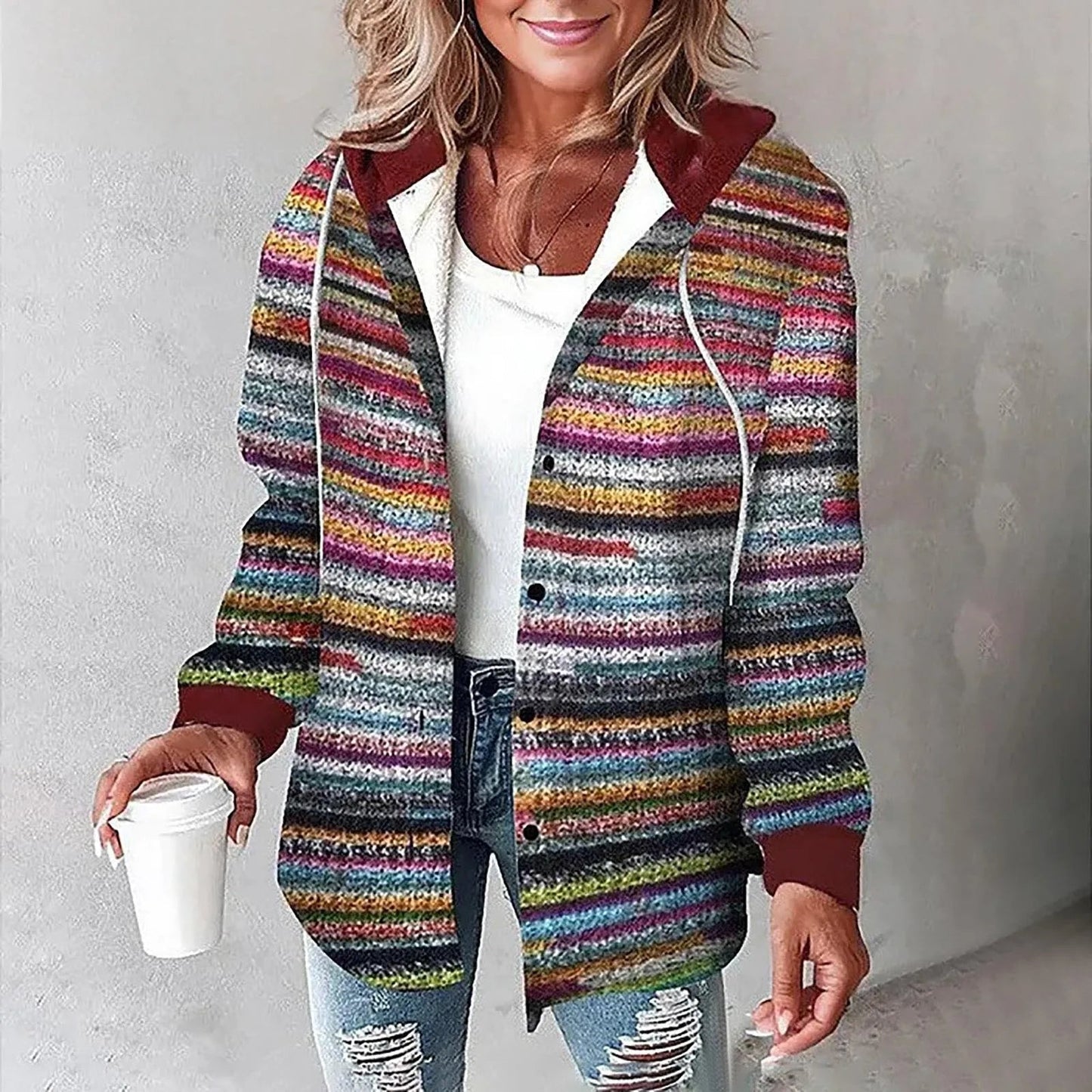 Katherina | Chaqueta Tipo Camisa a Cuadros Con Capucha Y Botones