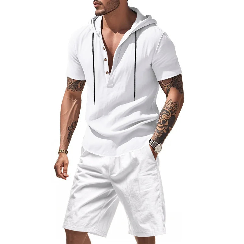 Wiliam - Conjunto de Camiseta Con Capucha y Pantalones Cortos de Manga Corta