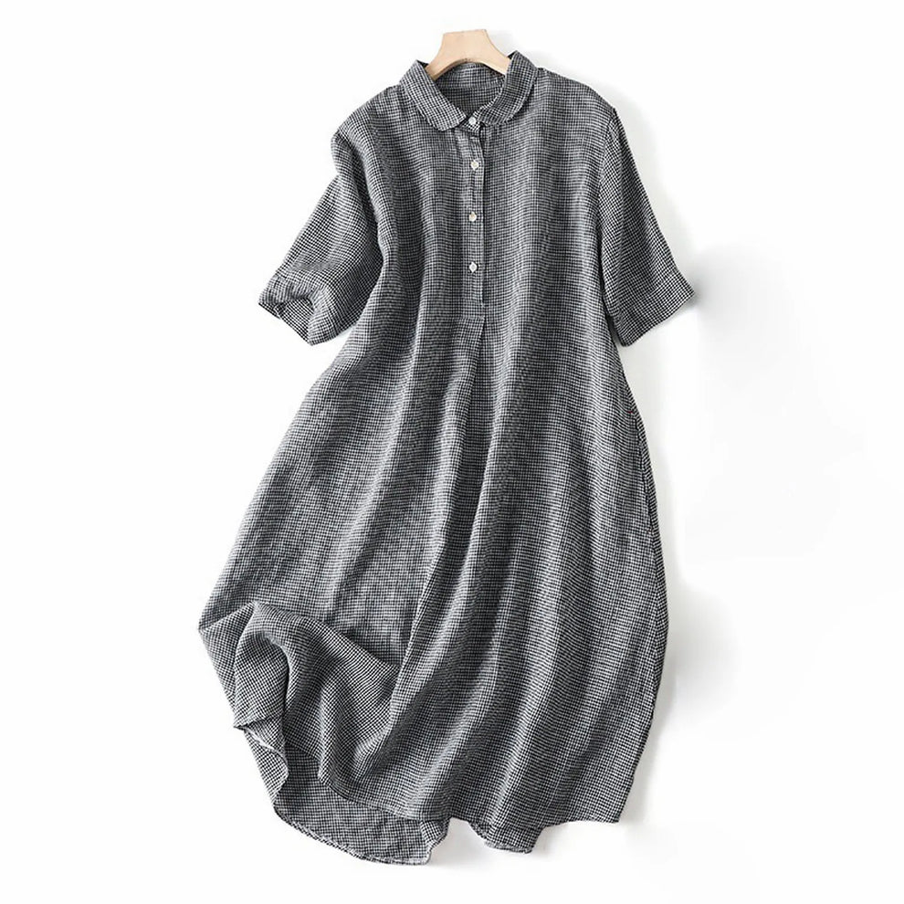 Luretta | Vestido midi de Manga Corta con Cuello a Cuadros