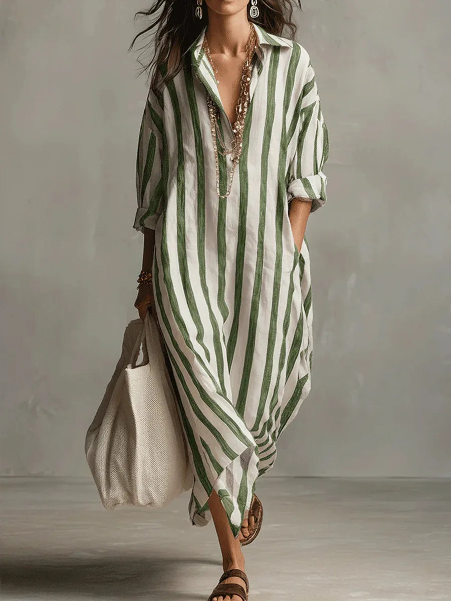 Danielli - Vestido Camisero Largo De Corte Holgado Con Rayas Verticales