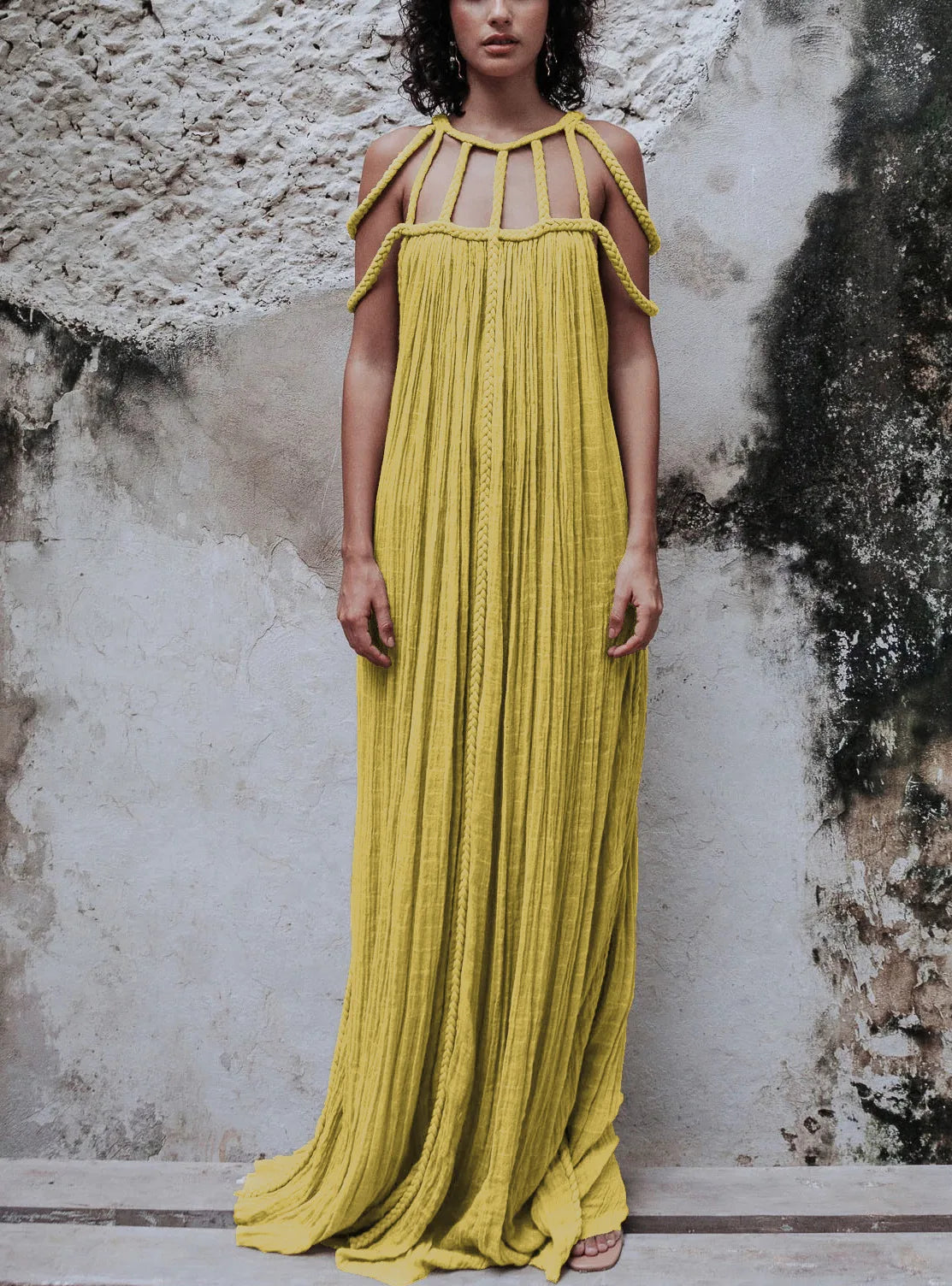 Nuriya | Vestido Largo Sin Mangas, Con Tirantes Y Pliegues, De Corte Fluido
