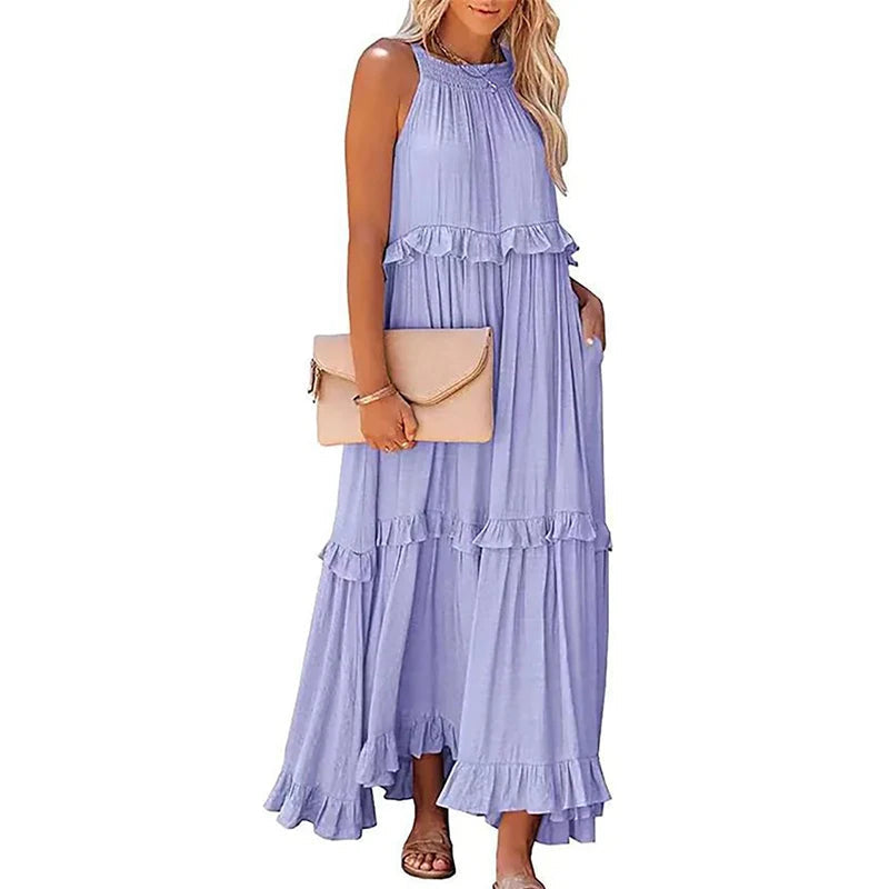 Munalisa | Vestido Maxi Escalonado con Volantes Sin Mangas