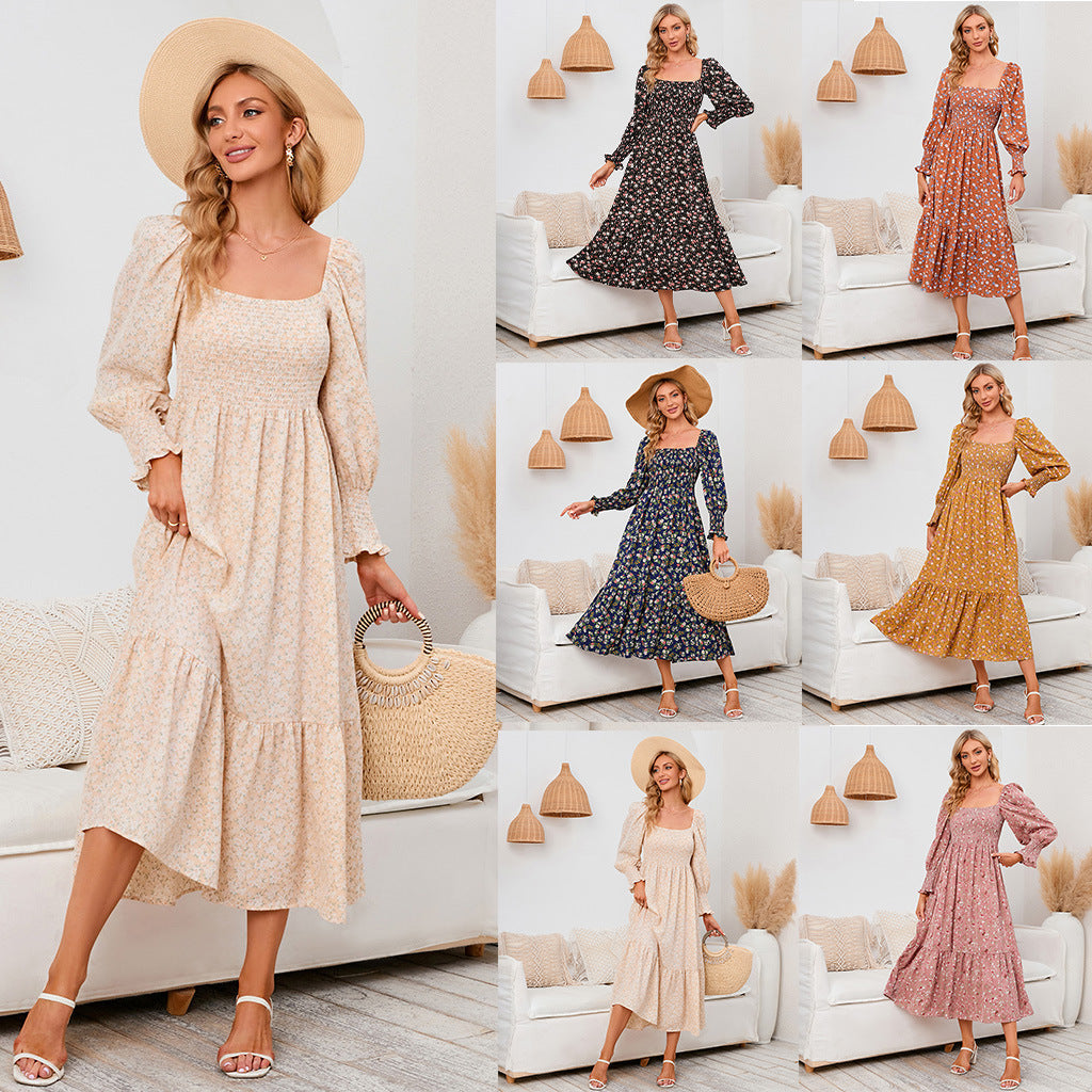 Vasilya | Vestido Midi Floral con Escote Cuadrado