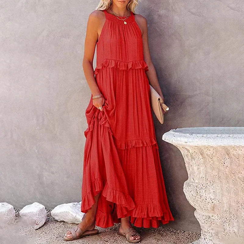 Munalisa | Vestido Maxi Escalonado con Volantes Sin Mangas