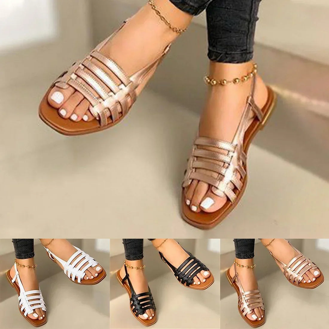 Mindy | Sandalias Romanas Planas Con Diseño Calado