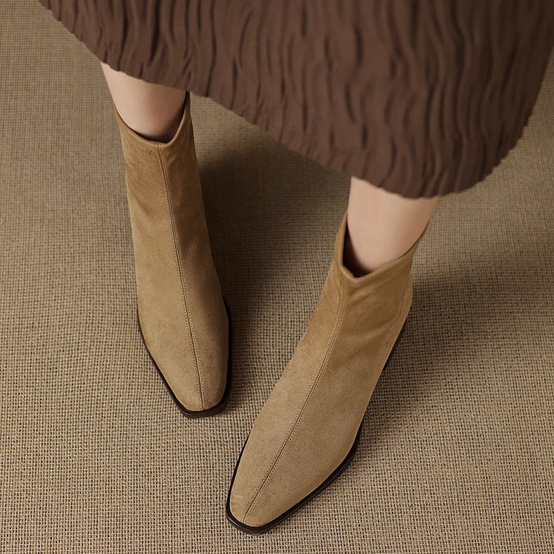 Sheley - Botines de Ante Con Tacón Grueso
