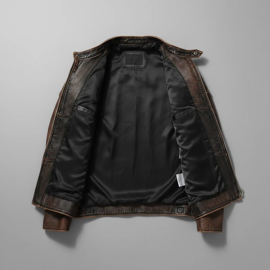 Samer | Chaqueta Moto Marrón Con Cremallera Hombre