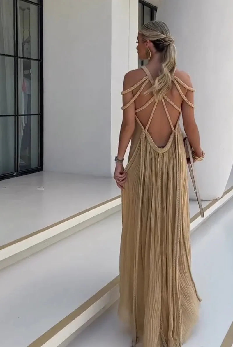 Nuriya | Vestido Largo Sin Mangas, Con Tirantes Y Pliegues, De Corte Fluido