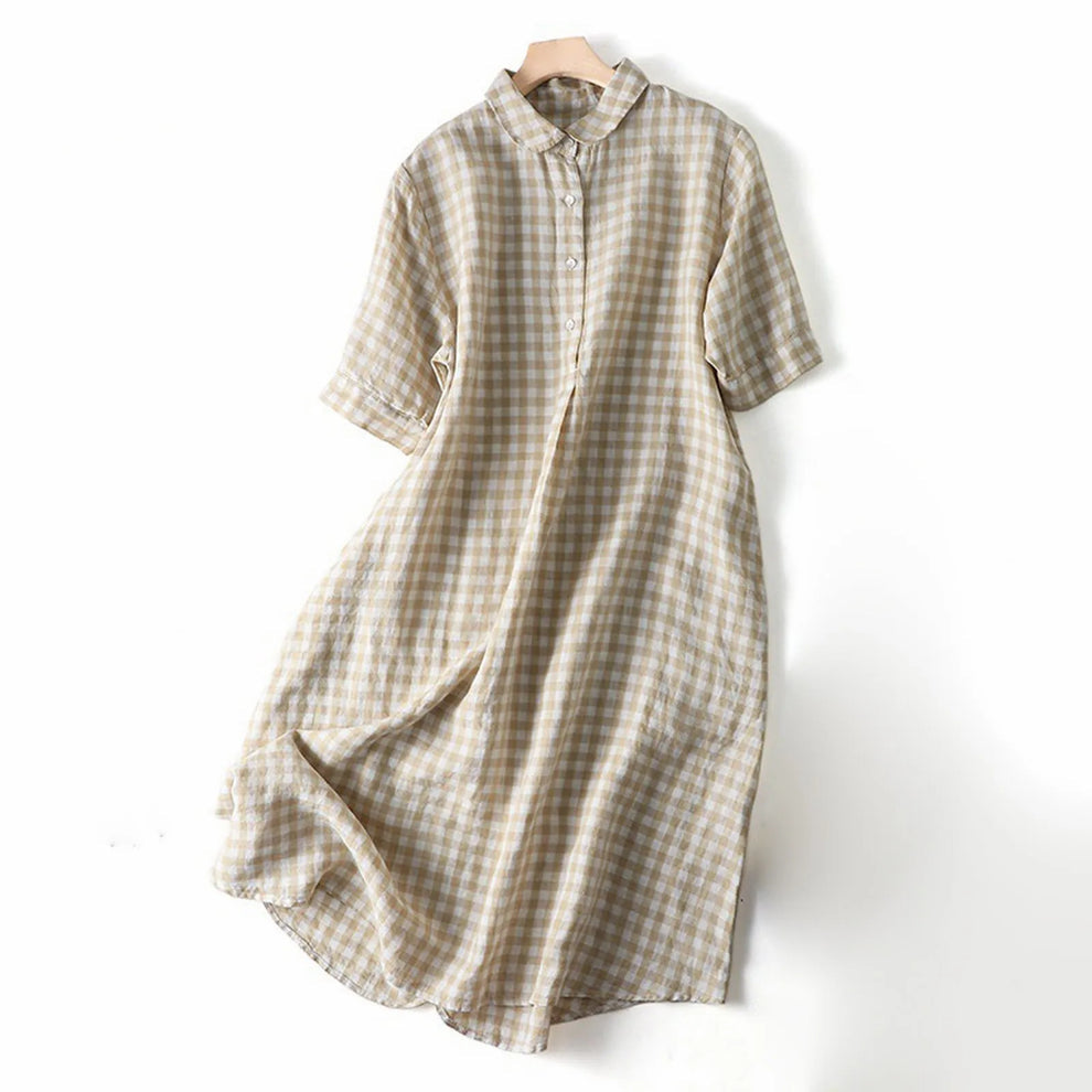 Luretta | Vestido midi de Manga Corta con Cuello a Cuadros