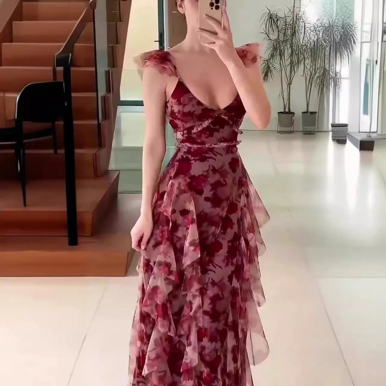Flora | Vestido Largo Con Tirantes Con Volantes Y Estampado Floral