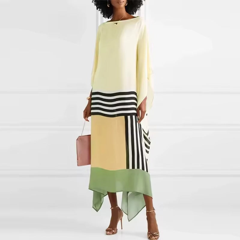Shraddha | Vestido Maxi Caftán Con Estampado de Rayas Patchwork