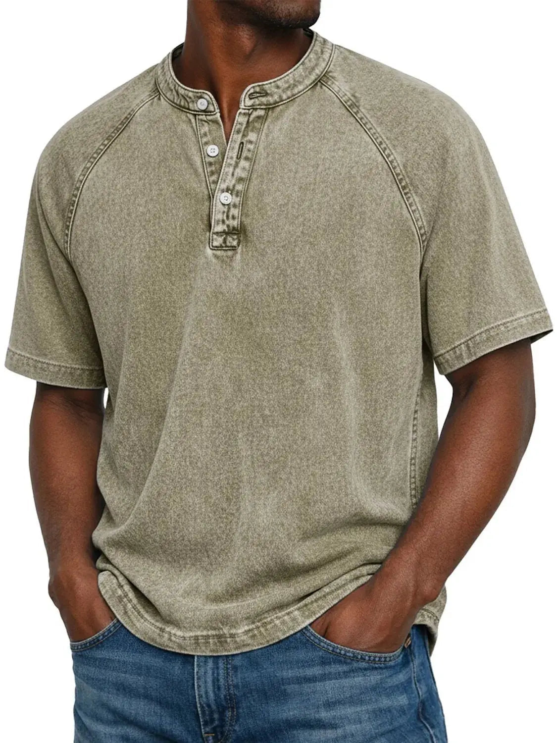 Misael | Camiseta Henley De Manga Corta Y Corte Raglán