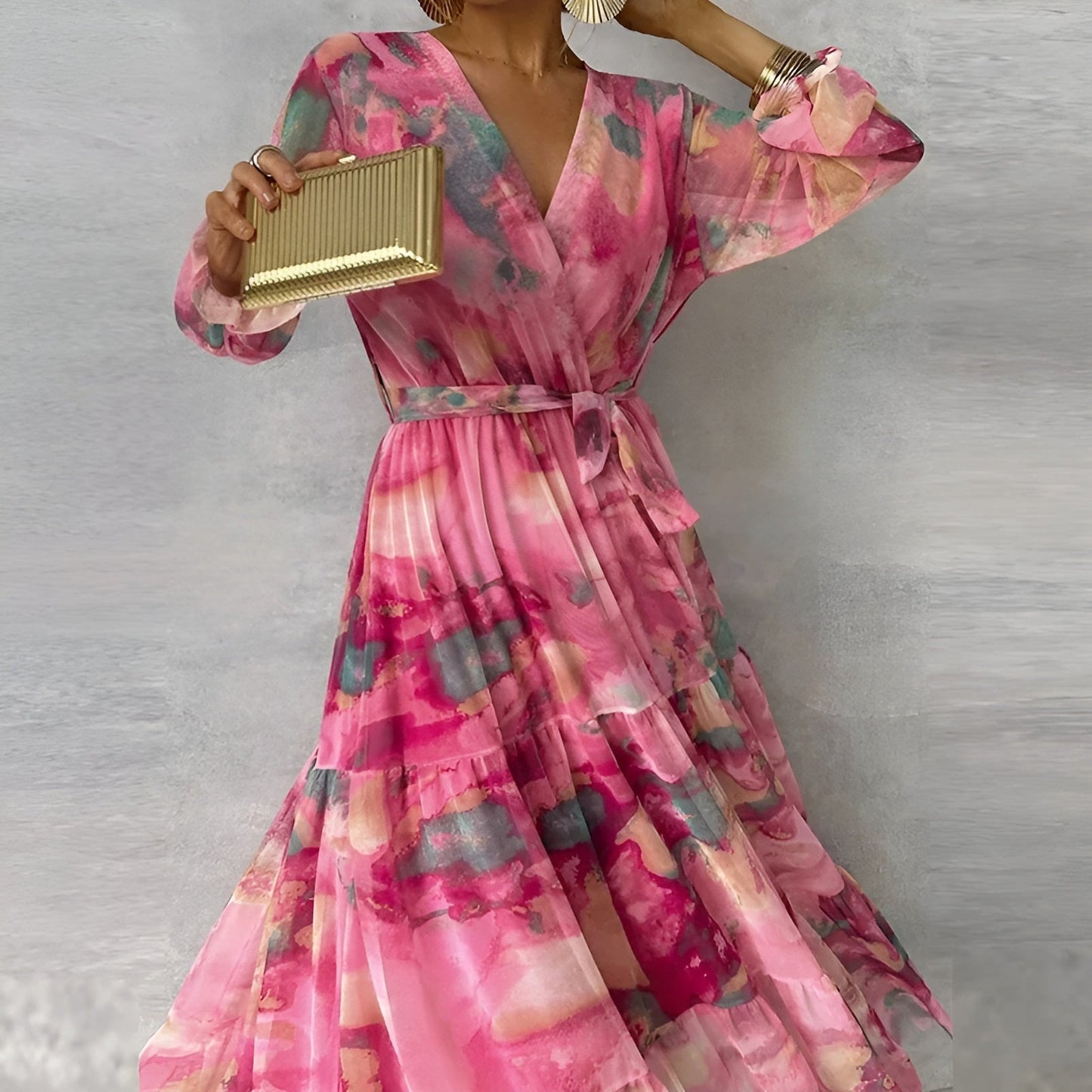 Marizanne | Vestido Largo Cruzado De Manga Larga Con Estampado Floral