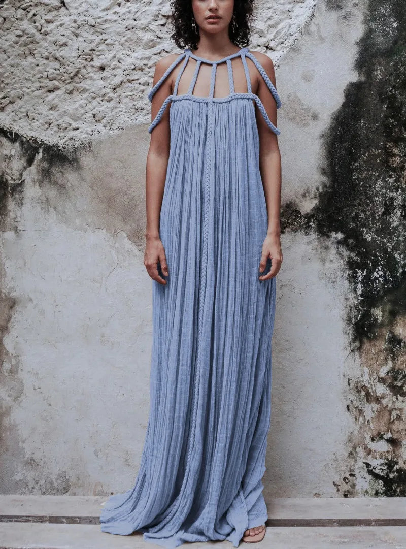 Nuriya | Vestido Largo Sin Mangas, Con Tirantes Y Pliegues, De Corte Fluido