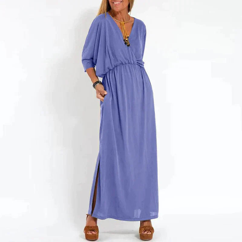 Vesna | Vestido Largo Con Cuello en V Y Bolsillos