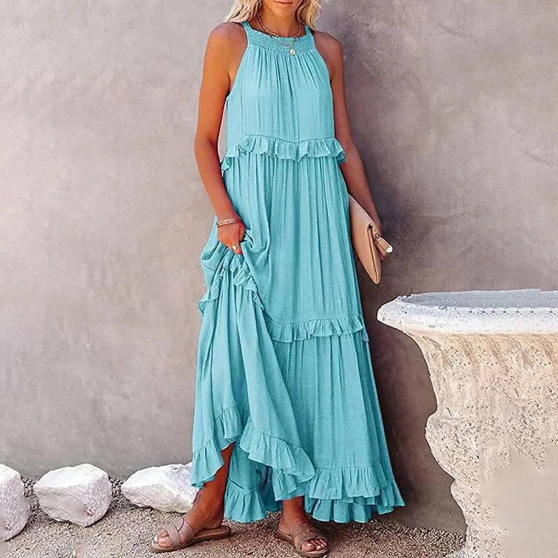 Munalisa | Vestido Maxi Escalonado con Volantes Sin Mangas