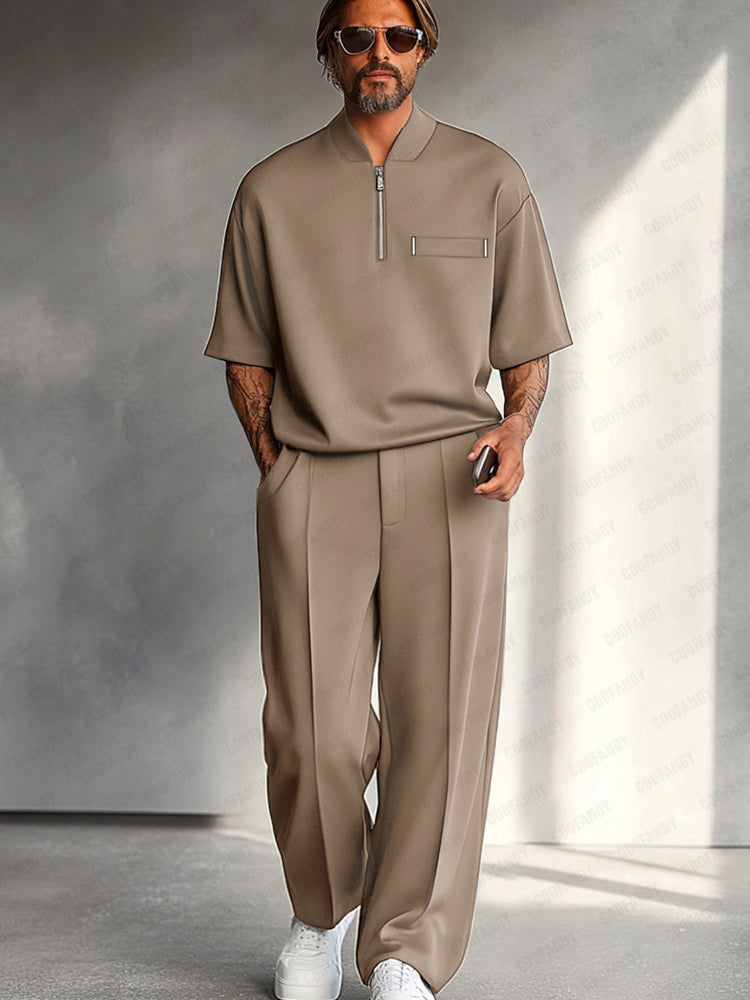 Methew | Conjunto De Polo Con Cremallera Y Pantalones De Pierna Ancha Para Hombre