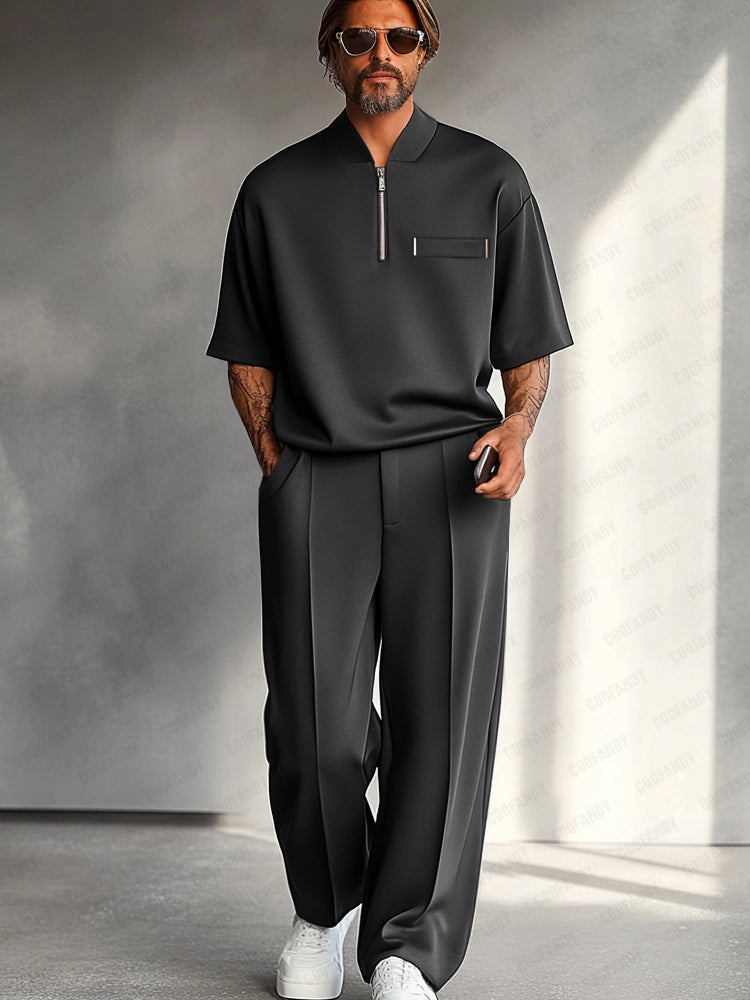 Methew | Conjunto De Polo Con Cremallera Y Pantalones De Pierna Ancha Para Hombre