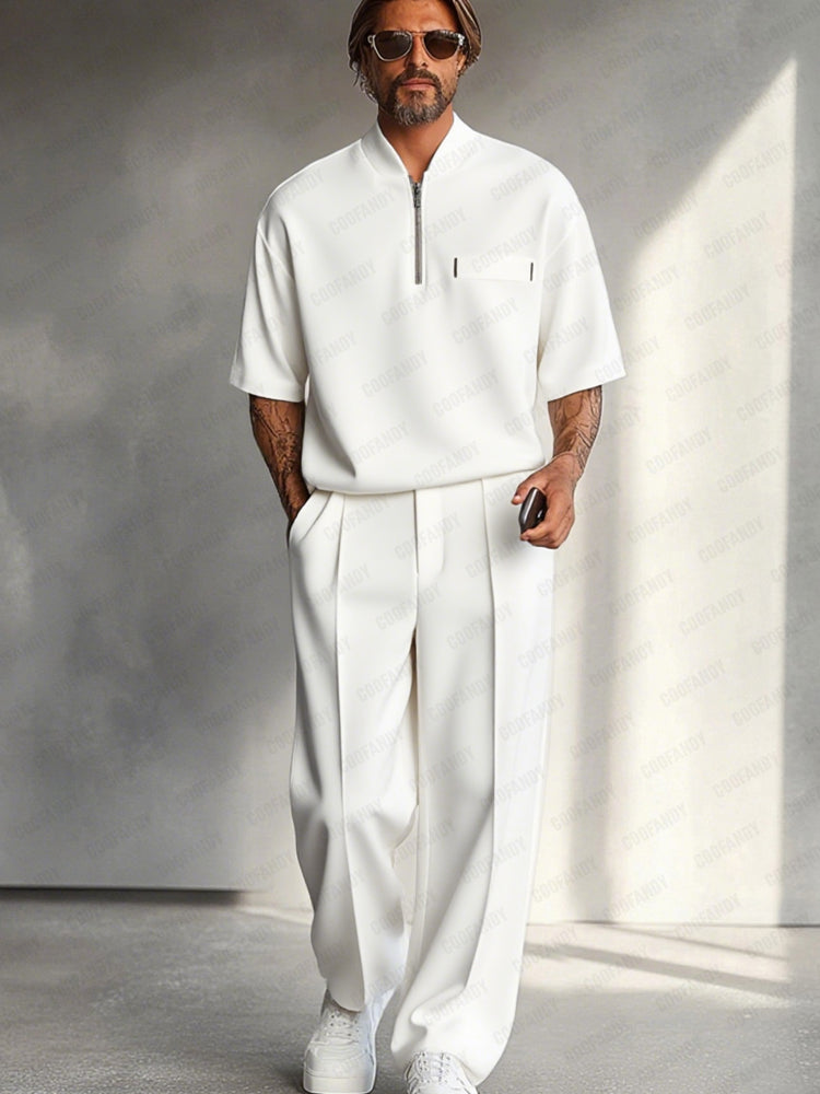 Methew | Conjunto De Polo Con Cremallera Y Pantalones De Pierna Ancha Para Hombre