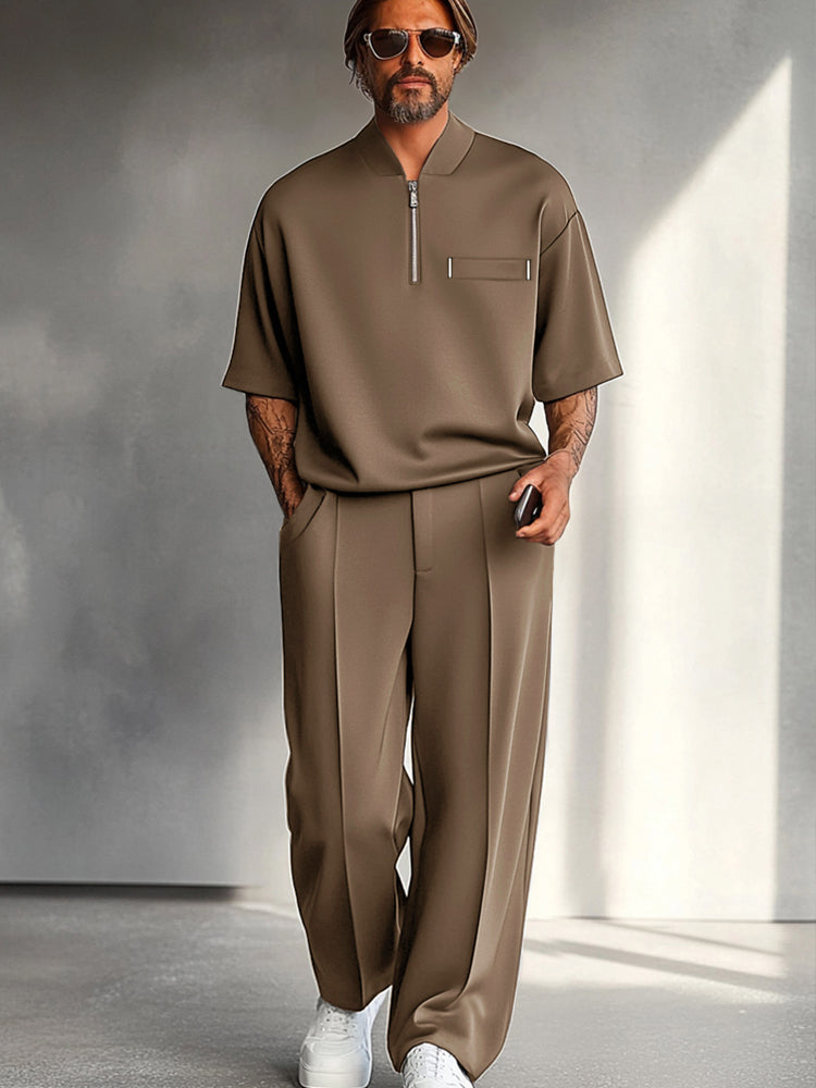 Methew | Conjunto De Polo Con Cremallera Y Pantalones De Pierna Ancha Para Hombre