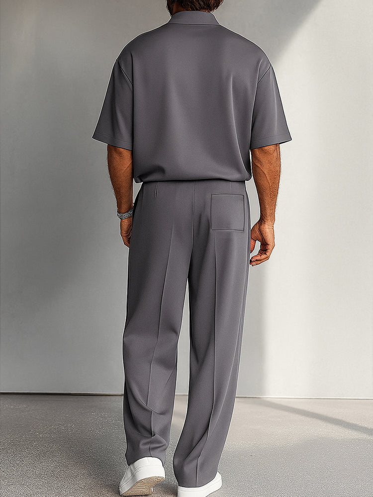 Methew | Conjunto De Polo Con Cremallera Y Pantalones De Pierna Ancha Para Hombre