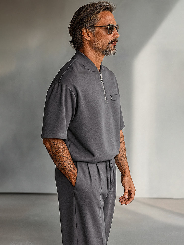 Methew | Conjunto De Polo Con Cremallera Y Pantalones De Pierna Ancha Para Hombre