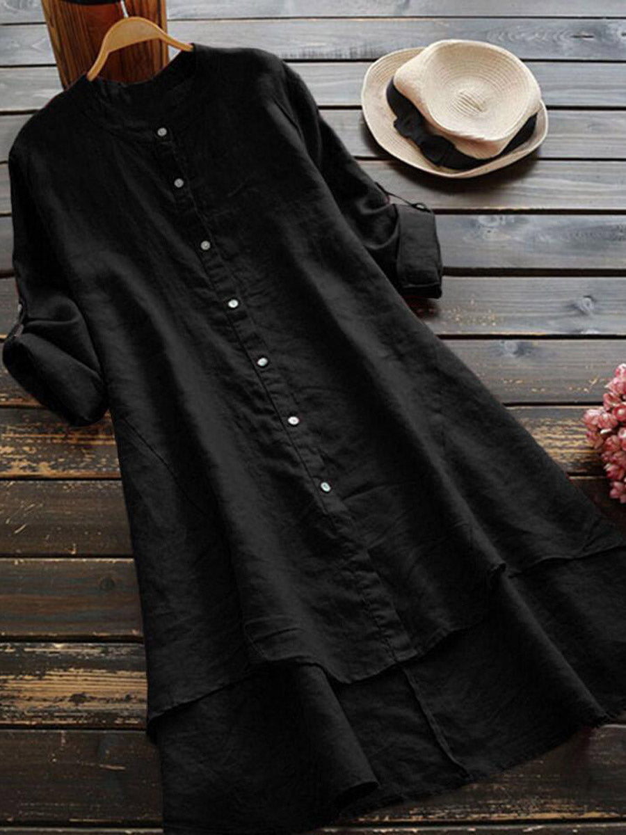 Haleena - Vestido Midi de Manga Larga Con Botones en la Parte Delantera