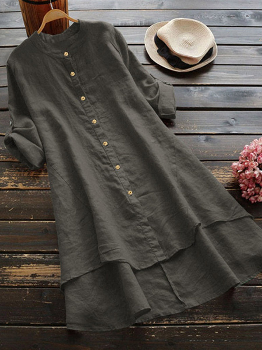 Haleena - Vestido Midi de Manga Larga Con Botones en la Parte Delantera