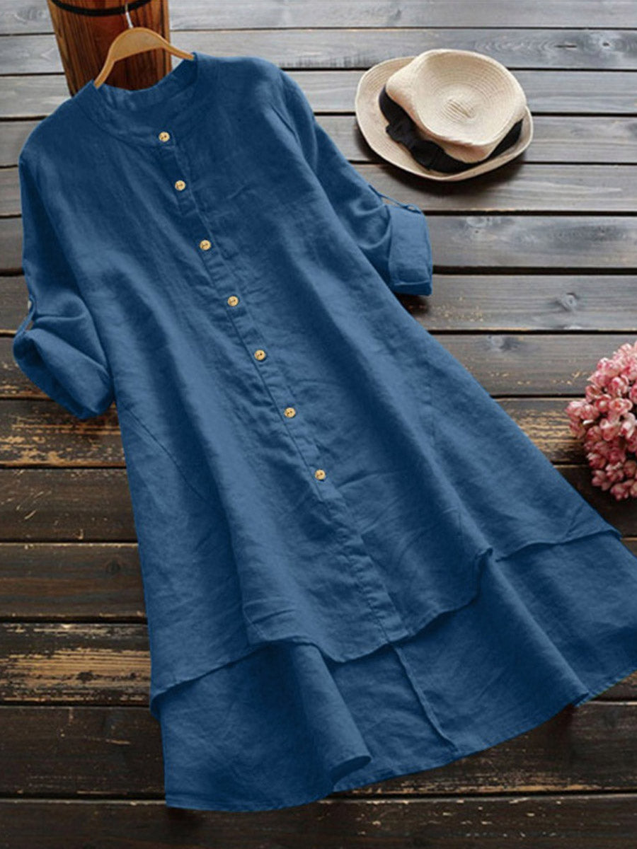 Haleena - Vestido Midi de Manga Larga Con Botones en la Parte Delantera