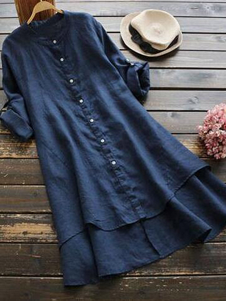 Haleena - Vestido Midi de Manga Larga Con Botones en la Parte Delantera