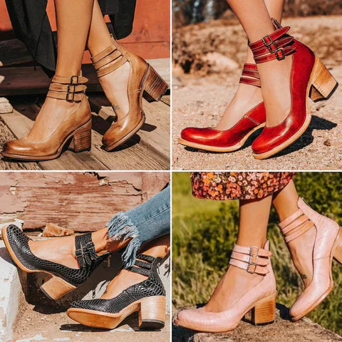 Steffie - Zapatos de Salón Con Tacón Grueso y Tiras