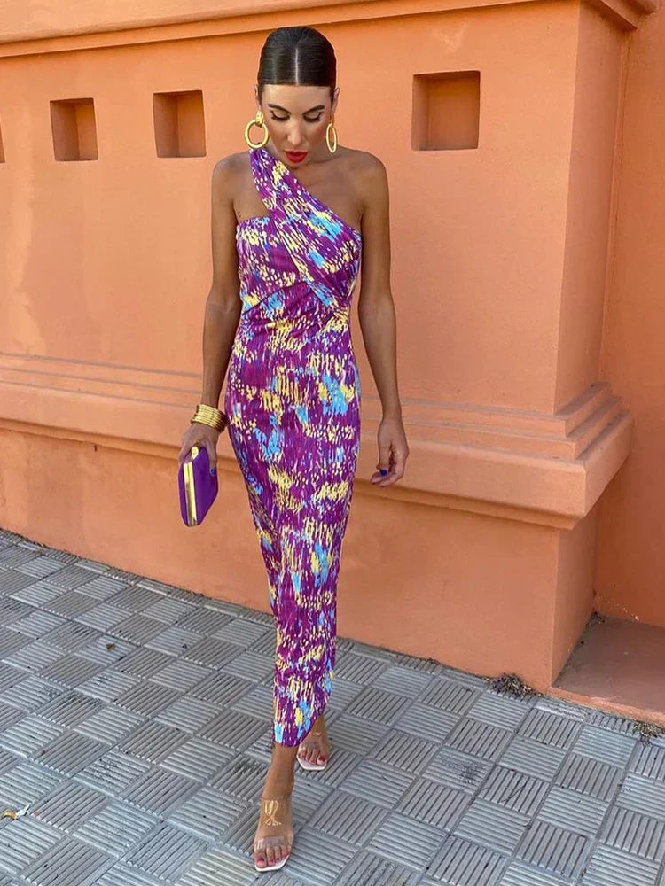 Svetlena | Vestido Maxi Estampado de Un Hombro