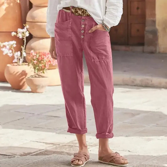 Inge - Pantalones Ajustados Tobilleros Con Botones Frontales y Bolsillos Funcionales
