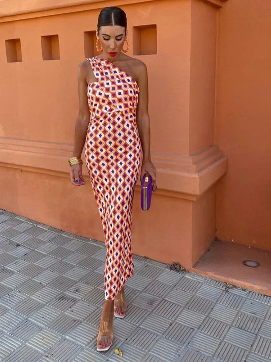 Svetlena | Vestido Maxi Estampado de Un Hombro