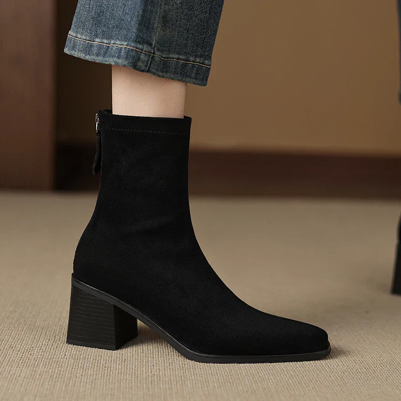 Sheley - Botines de Ante Con Tacón Grueso